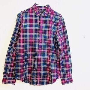 J. Crew Mercantile Plaid Button Down Elbow Patch Flannel Shirt Medium Red/Blue